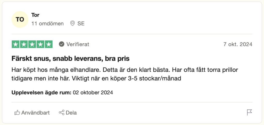 TrustPilot omdöme från Tor
